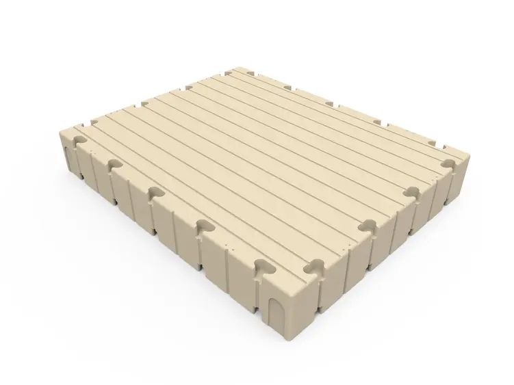 A white plastic deck with a wooden design.